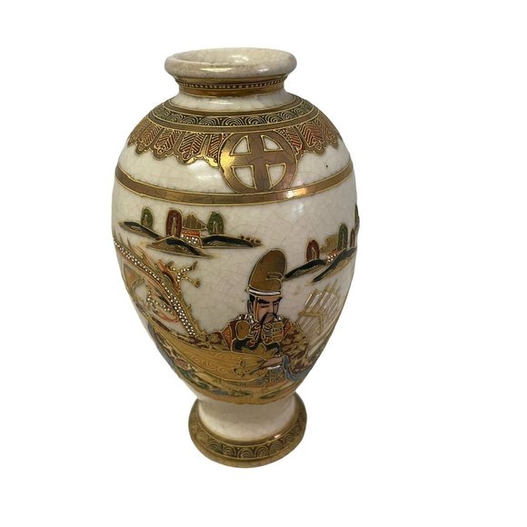 Vintage Kyo Satsuma Export Vase Kusube Mark Early 20th Century Kyoto Porcelain - Picture 5 of 11